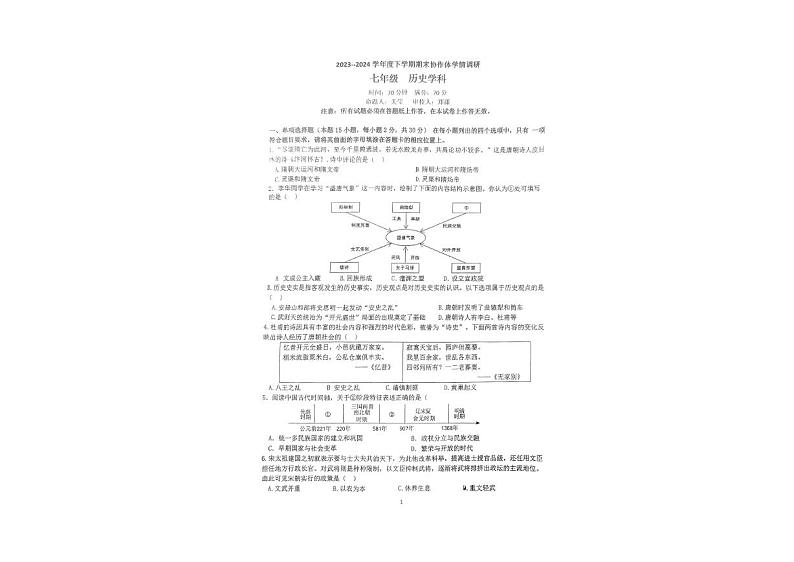 辽宁省沈阳市协作体2023-2024学年部编版七年级下学期期末学情调研历史试卷第1页