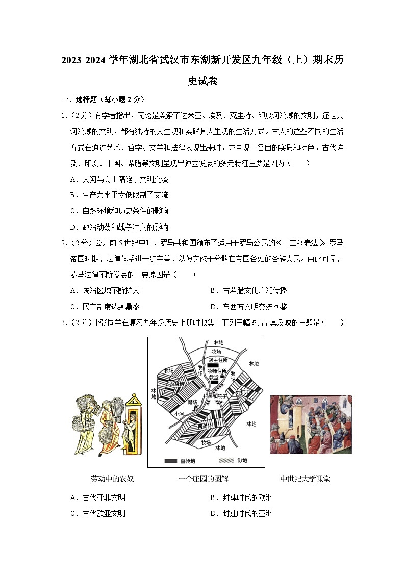 2023-2024学年湖北省武汉市东湖新开发区九年级（上）期末历史试卷01