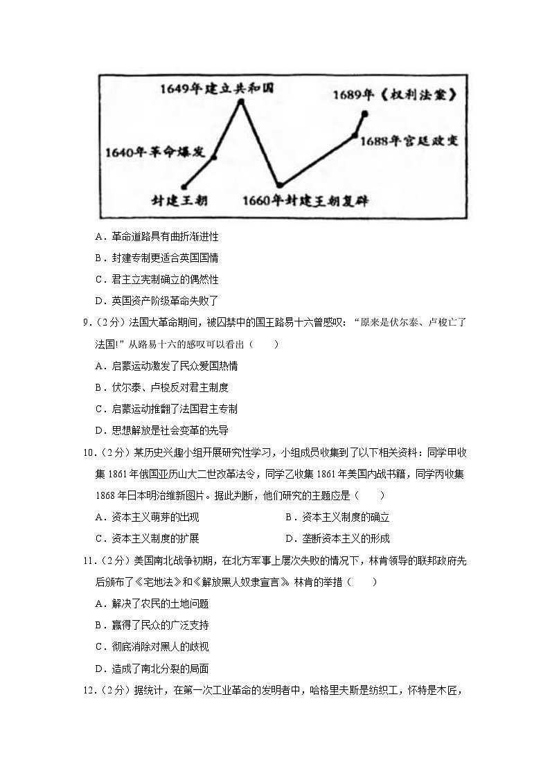 2023-2024学年湖北省武汉市东湖新开发区九年级（上）期末历史试卷03