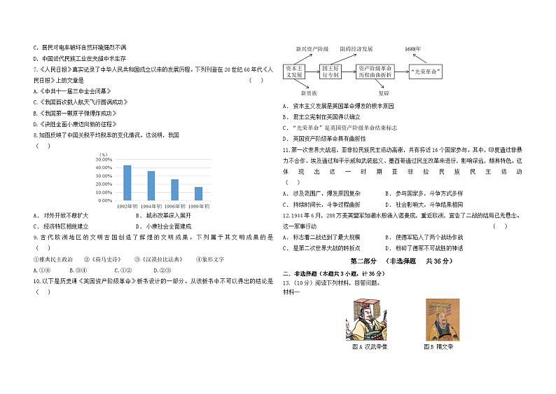 2024年陕西省宝鸡市扶风县中考二模历史试卷02