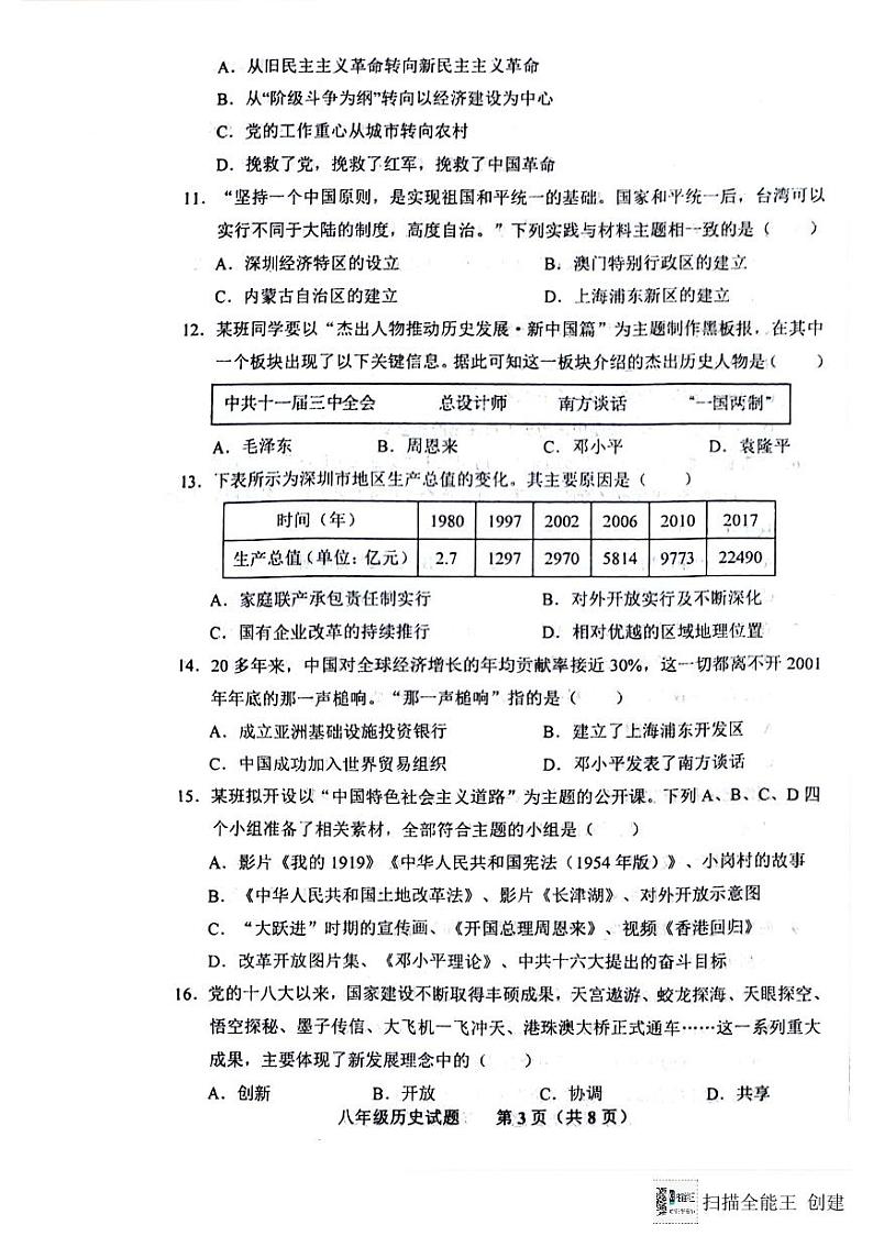 山东省济南市商河县2023-2024学年部编版八年级下学期期末历史试题03
