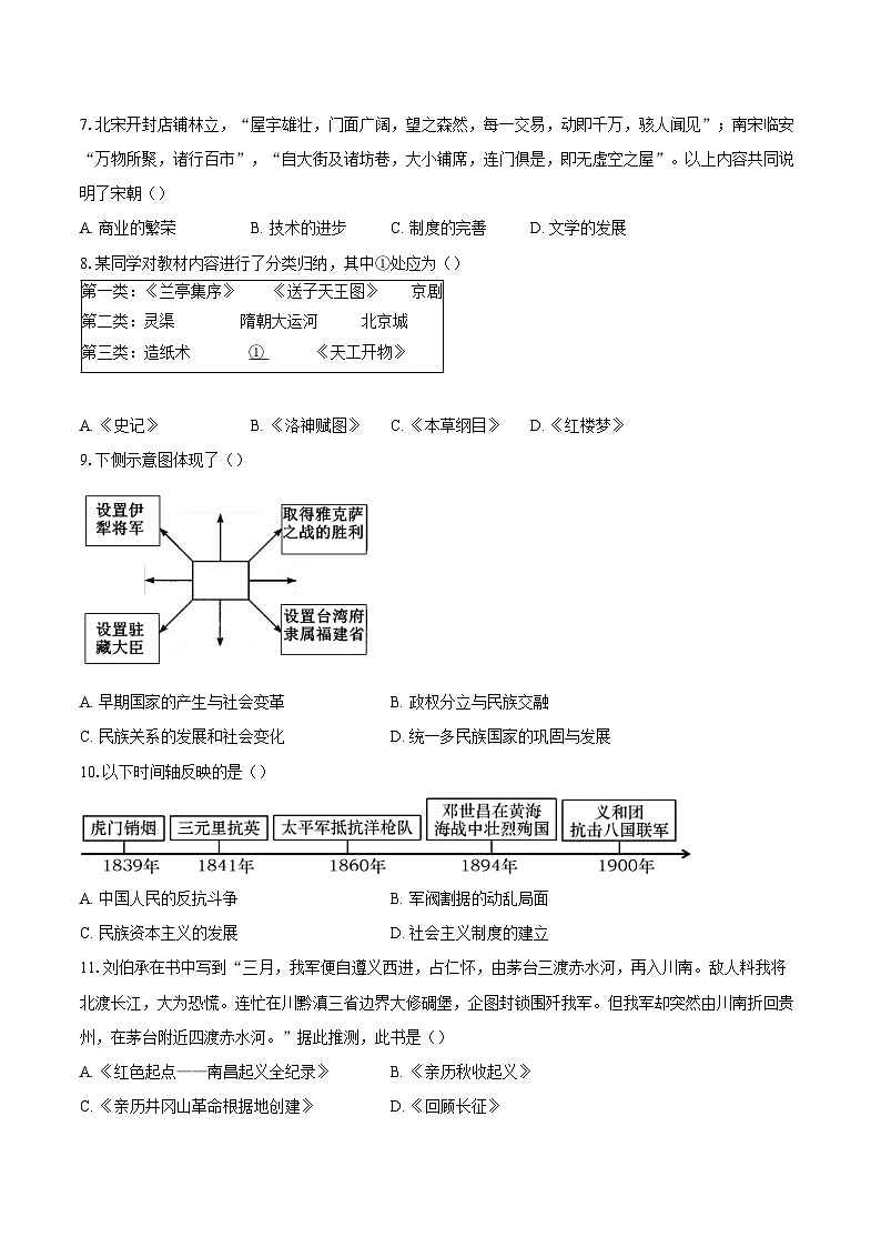 2023-2024学年北京市顺义区九年级下学期中考模拟历史试卷（二）（含答案）第2页