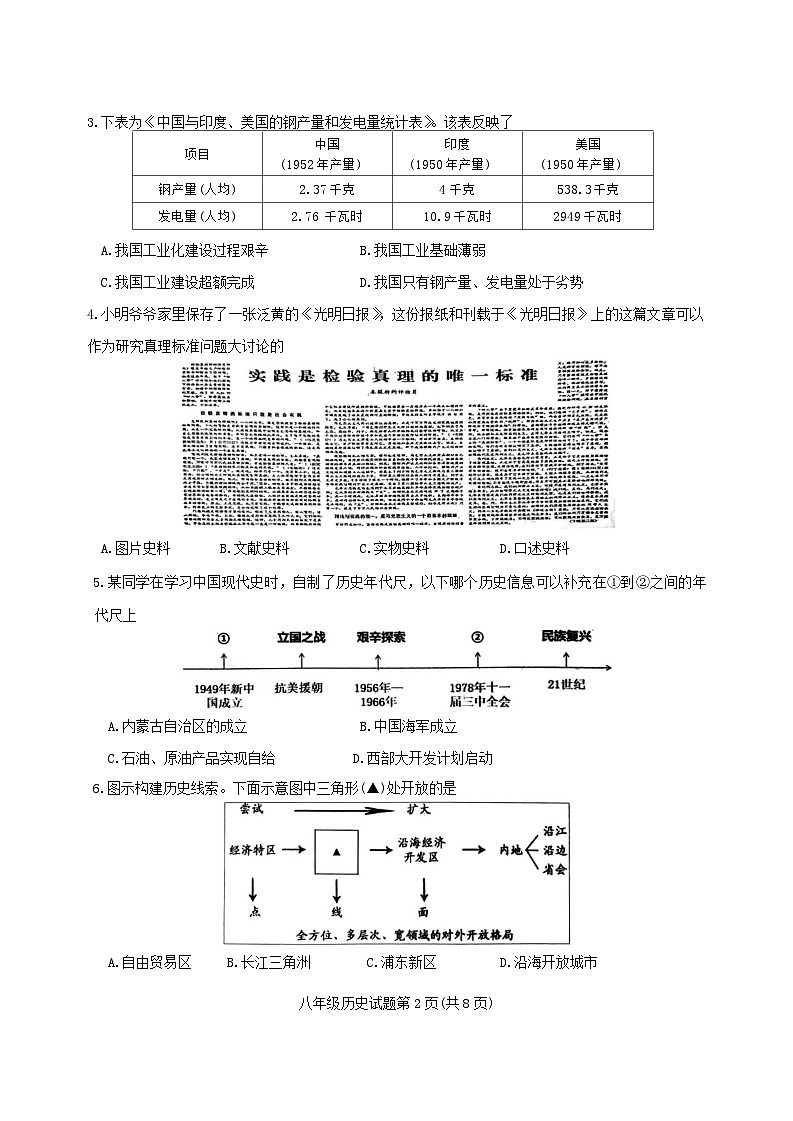 湖南省郴州市2023-2024学年部编版八年级下学期7月期末历史试题第2页