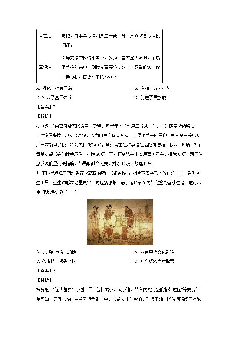 [历史]四川省眉山市仁寿县2024年九年级中考适应性考试文科综合试卷（解析版）02