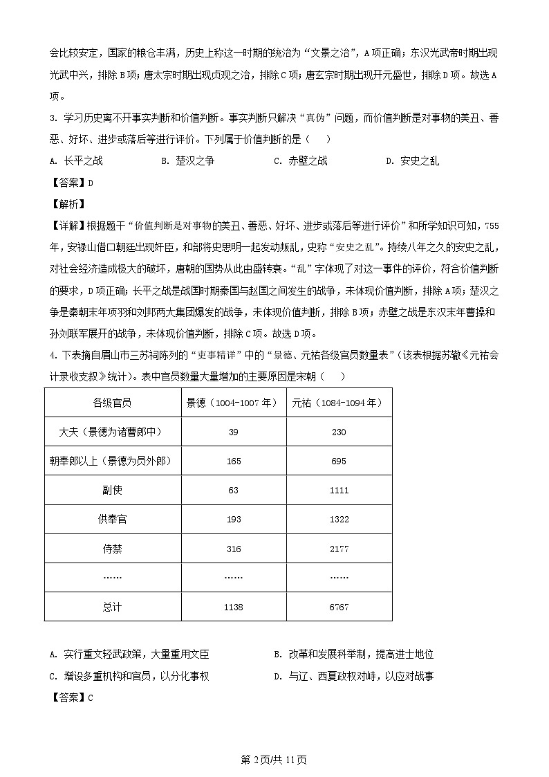 2024年四川眉山中考历史试题及答案02