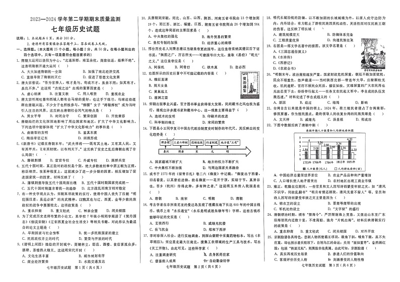 河北省邢台市2023-2024学年七年级下学期7月期末历史试题01