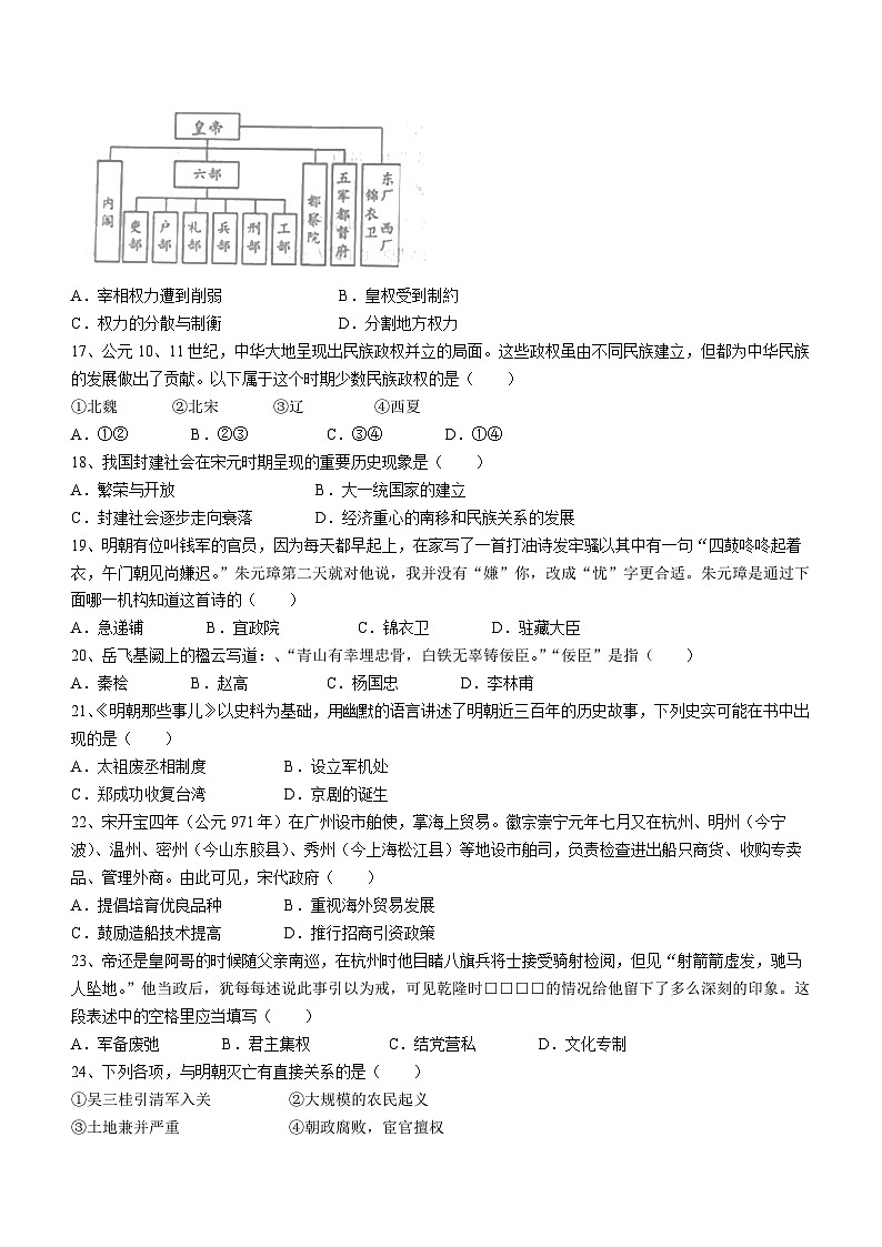 山东省德州市齐河县2023-2024学年七年级下学期期末历史试题(无答案)第3页