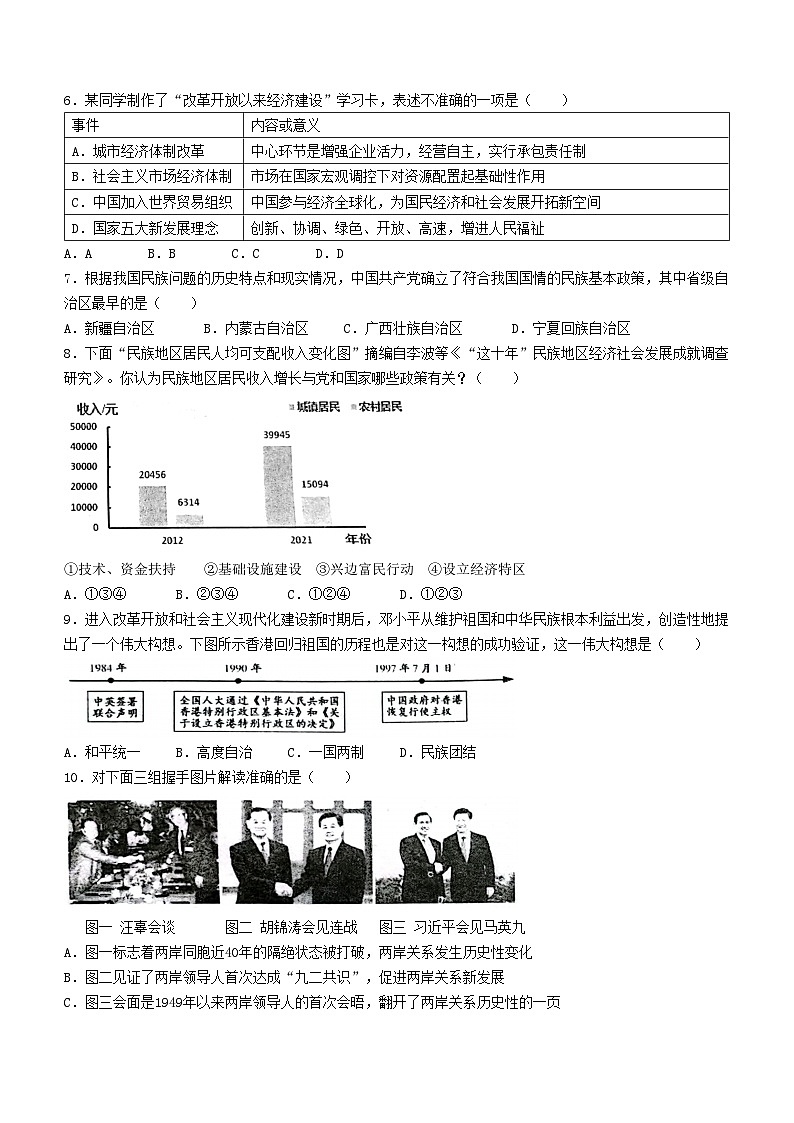 山东省肥城市（五四学制）2023—2024学年七年级下学期期末历史试题02