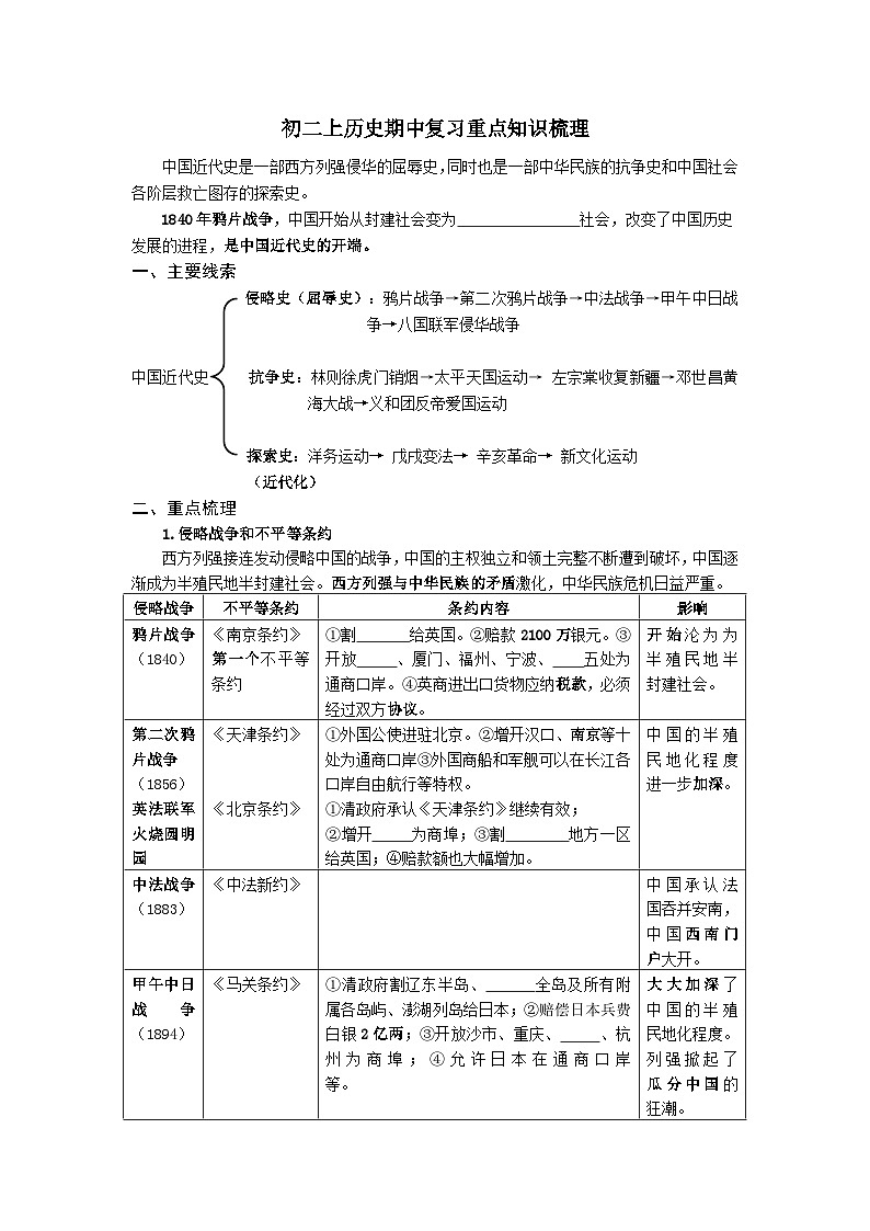 初二上历史期中复习重点知识梳理第1页
