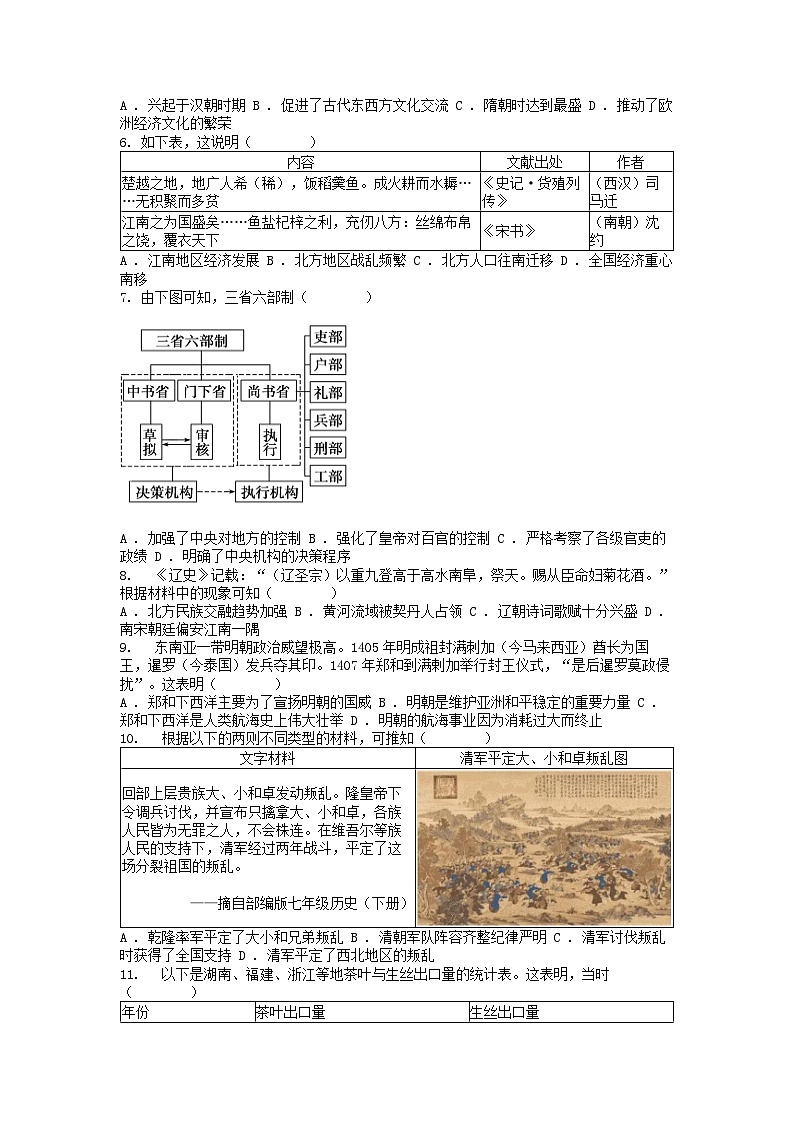 [历史][一模]广东省惠州市博罗县2024年中考历史一模试卷02
