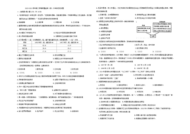 甘肃省陇南市礼县2023-2024学年八年级下学期期末质量监测历史试卷01