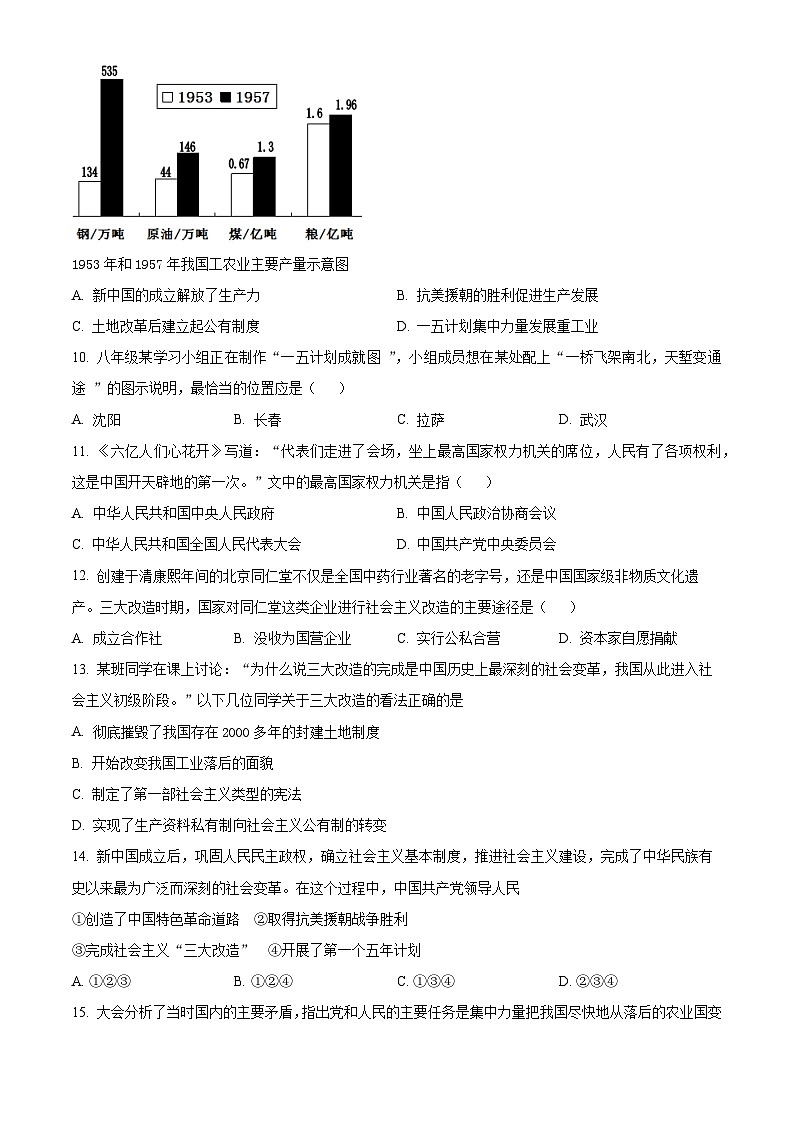 山东省青岛市城阳区2023-2024学年八年级第二学期期末历史试题（原卷版）第3页