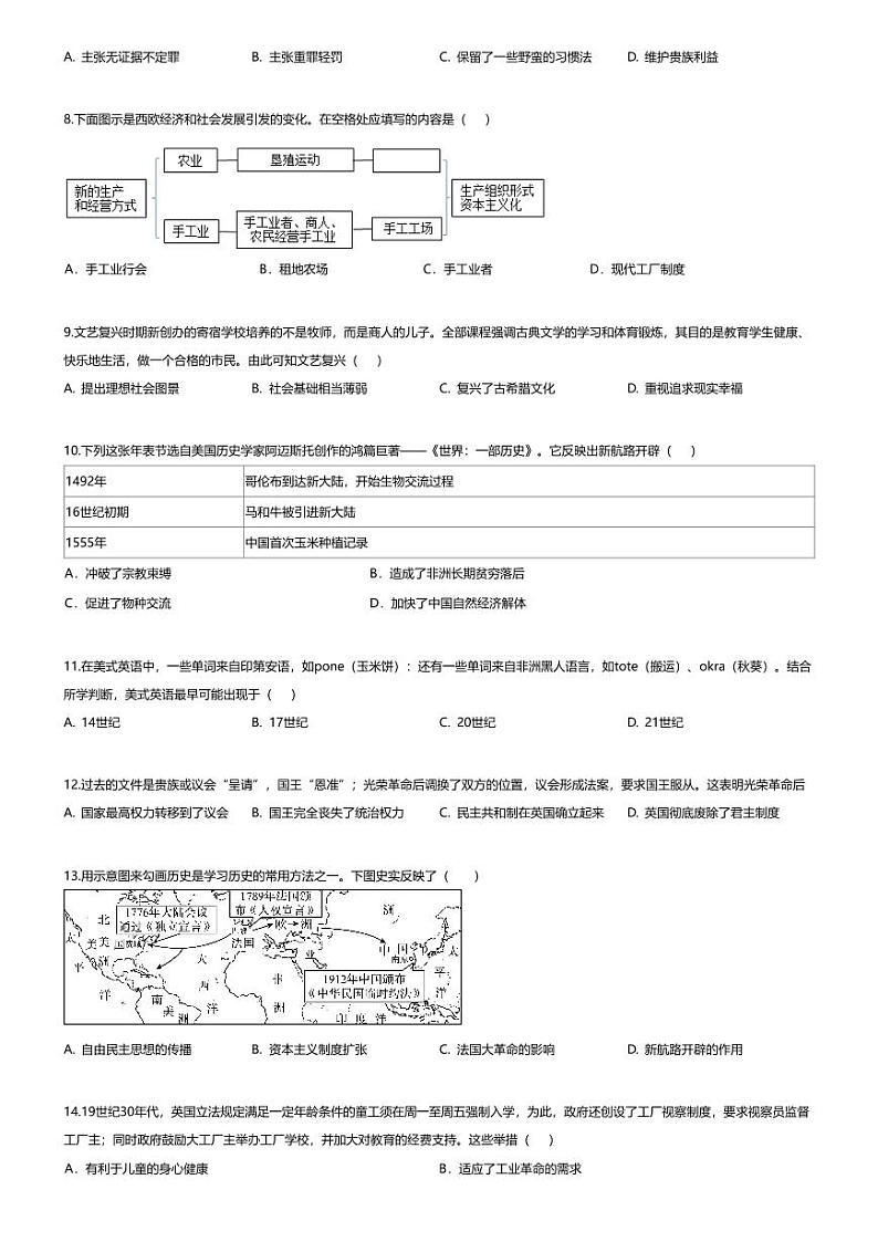[历史][期末]广东省茂名市崇文学校2023-2024学年九年级上学期期末历史试题02