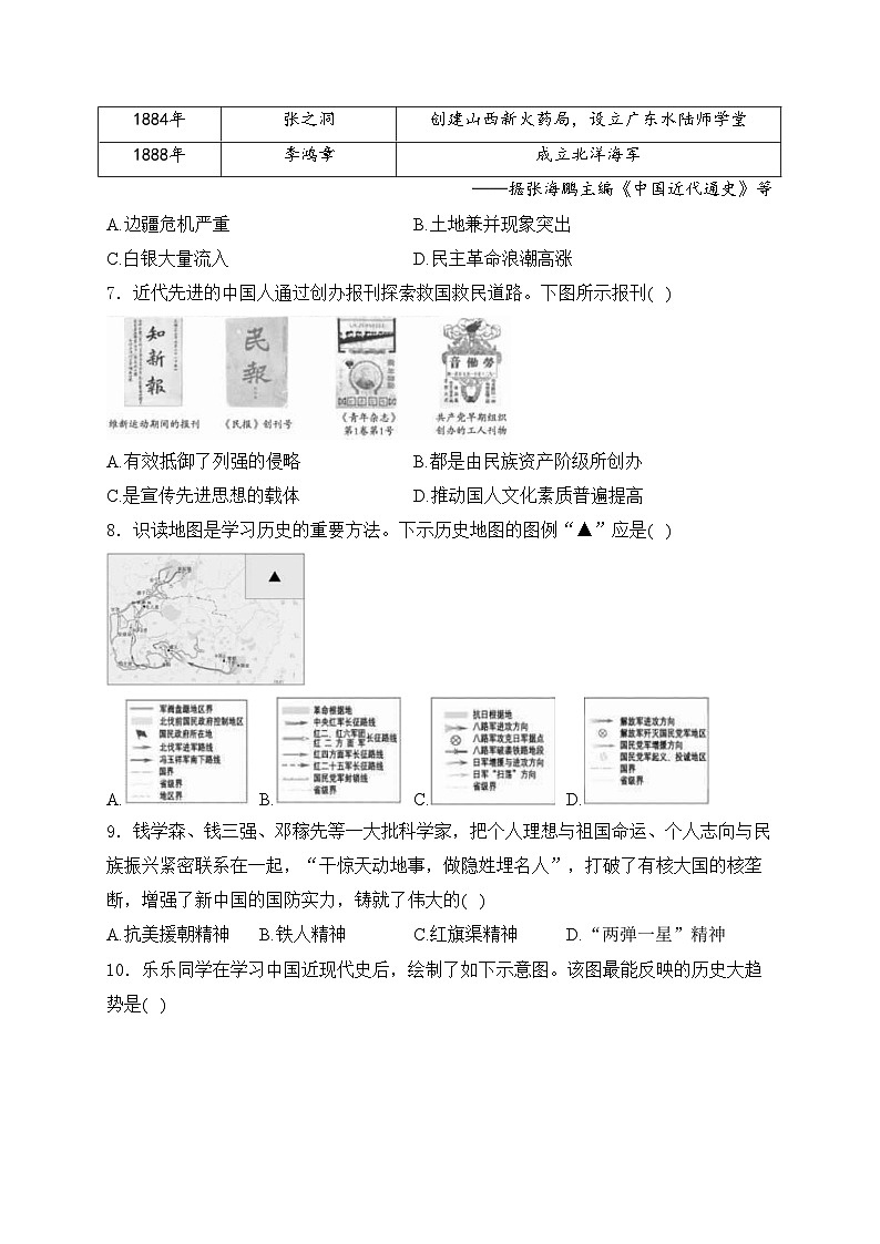 四川省乐山市2024届中考历史试卷(含答案)第2页