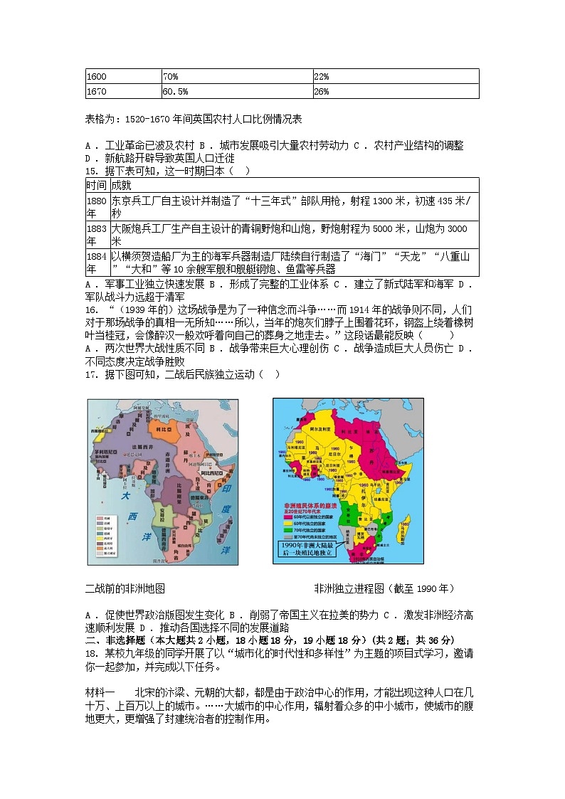 [历史][三模]广东省深圳市南山第二外国语学校集团海德学校2024年中考三模历史试题03