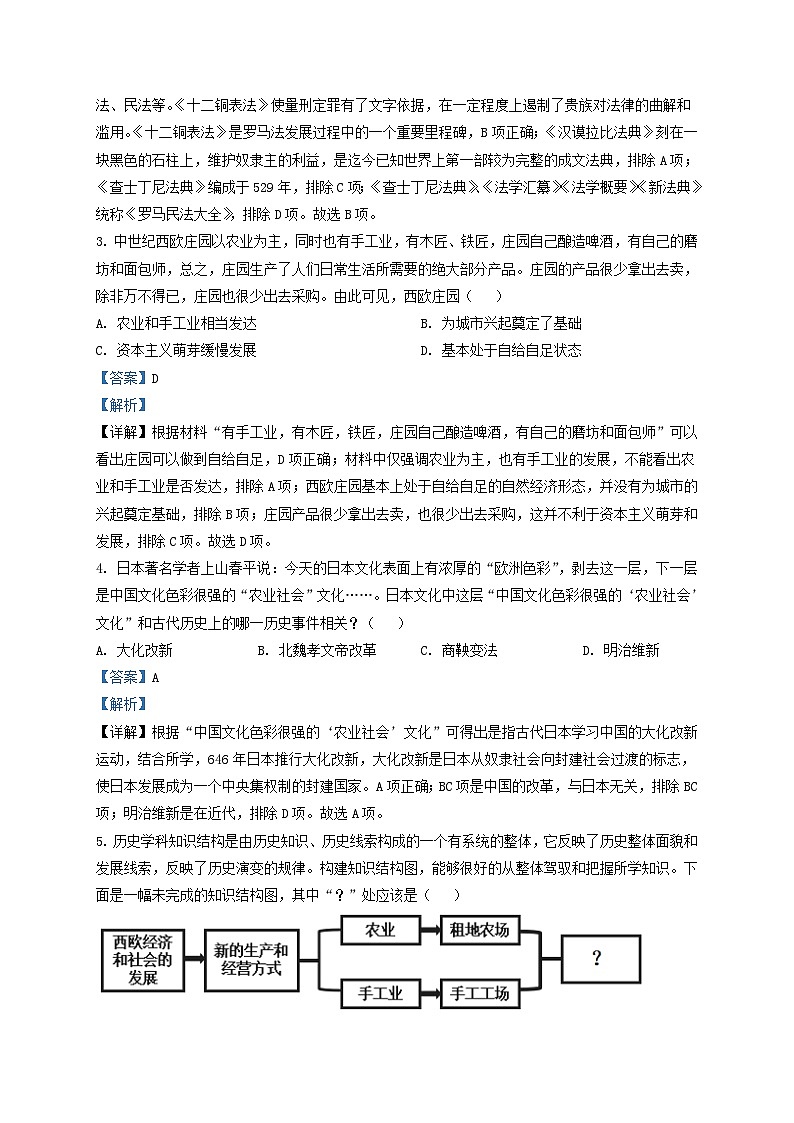 2022-2023学年山东省济南市东南片区九年级上学期历史期末试题及答案第2页