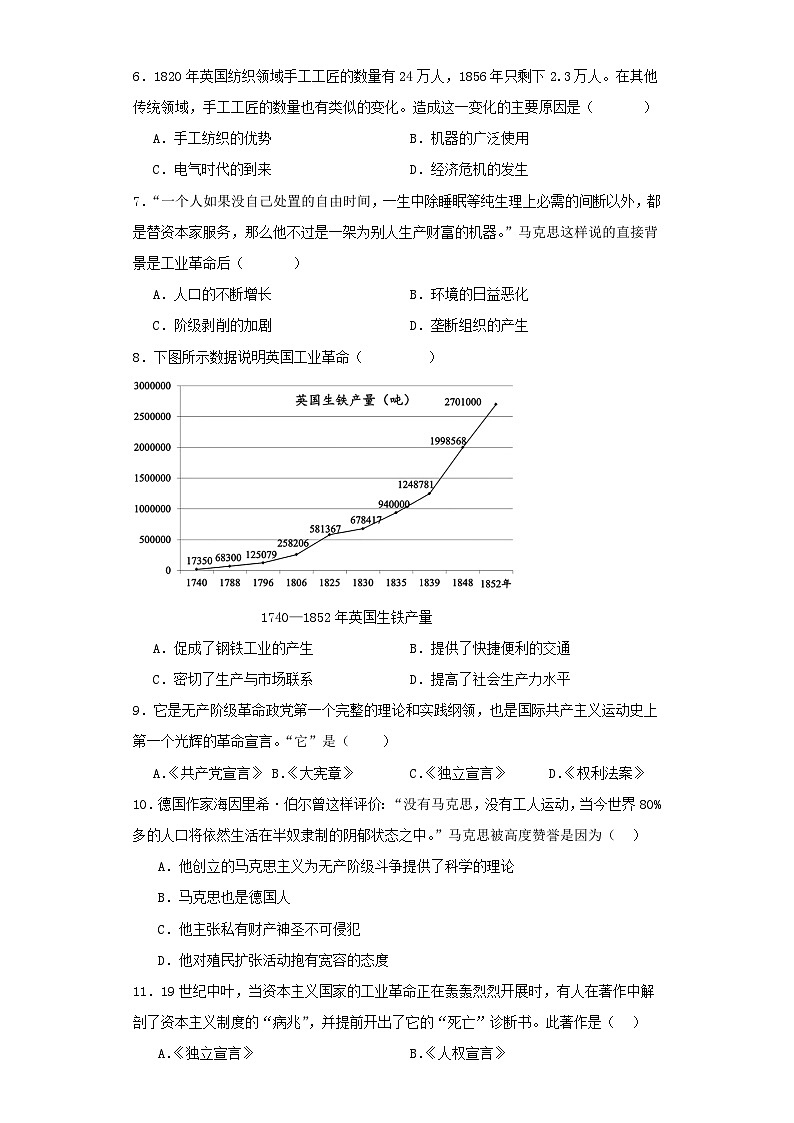 【单元复习】第七单元《工业革命和国际共产主义运动的兴起》单元复习课件+知识清单+单元测试02
