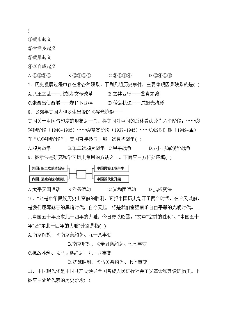山东省菏泽市鄄城县2024届九年级下学期中考三模历史试卷(含答案)第2页