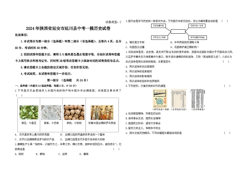 2024年陕西省延安市延川县中考一模历史试卷01