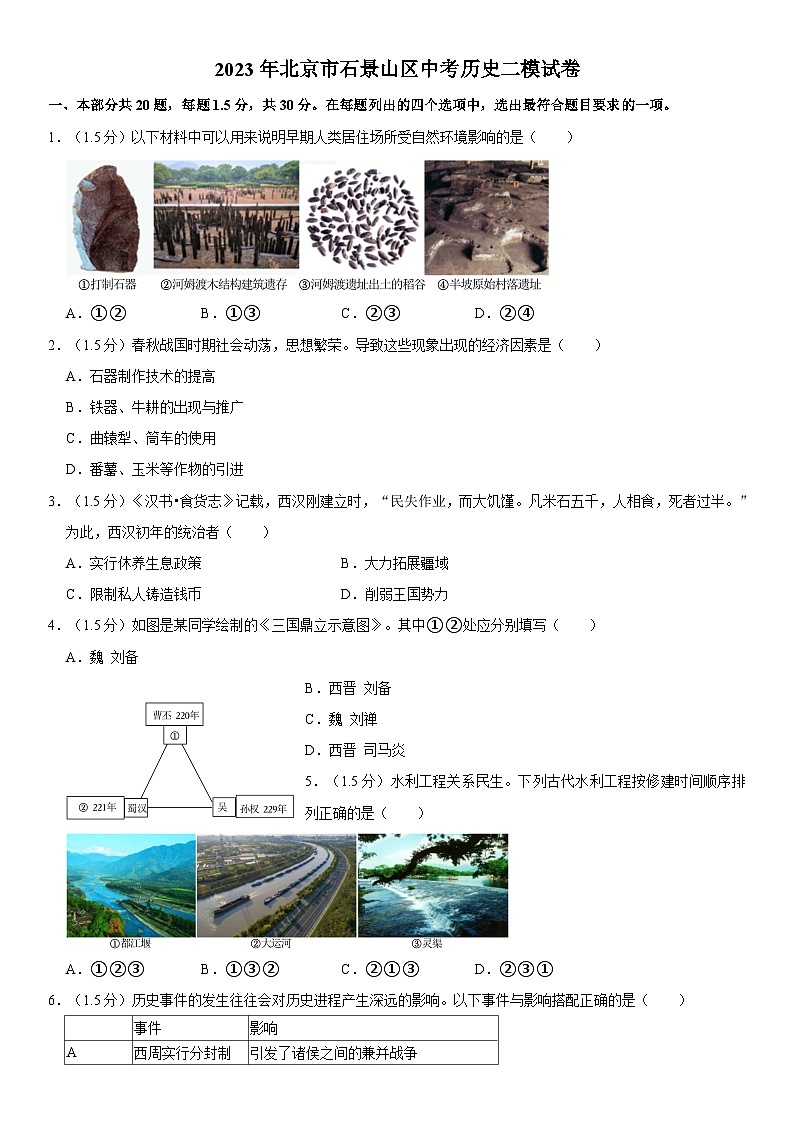 2023年北京市石景山区中考历史二模试卷01