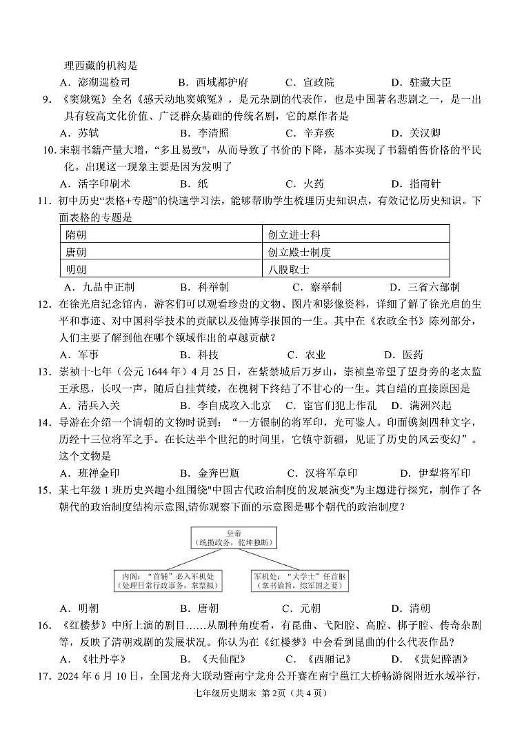 2024春期考七年级历史试题第2页