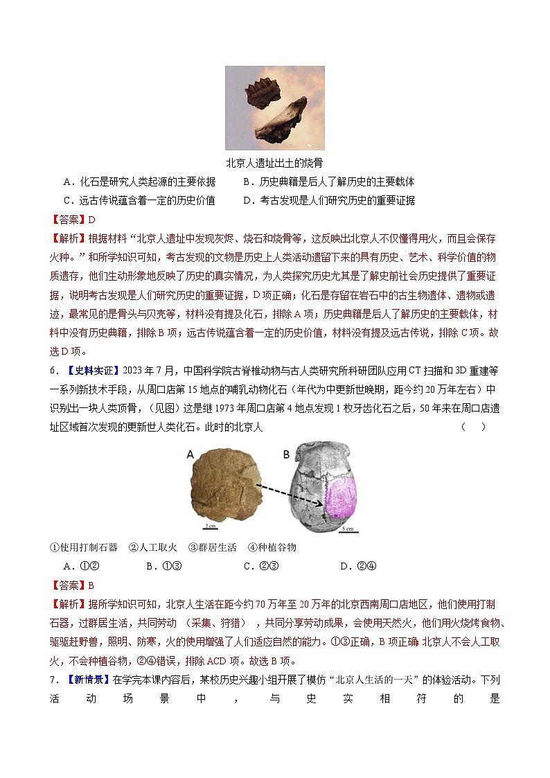 2024新版人教版七年级上册历史 第1课 远古时期的人类活动 课件+同步练习+视频素材03