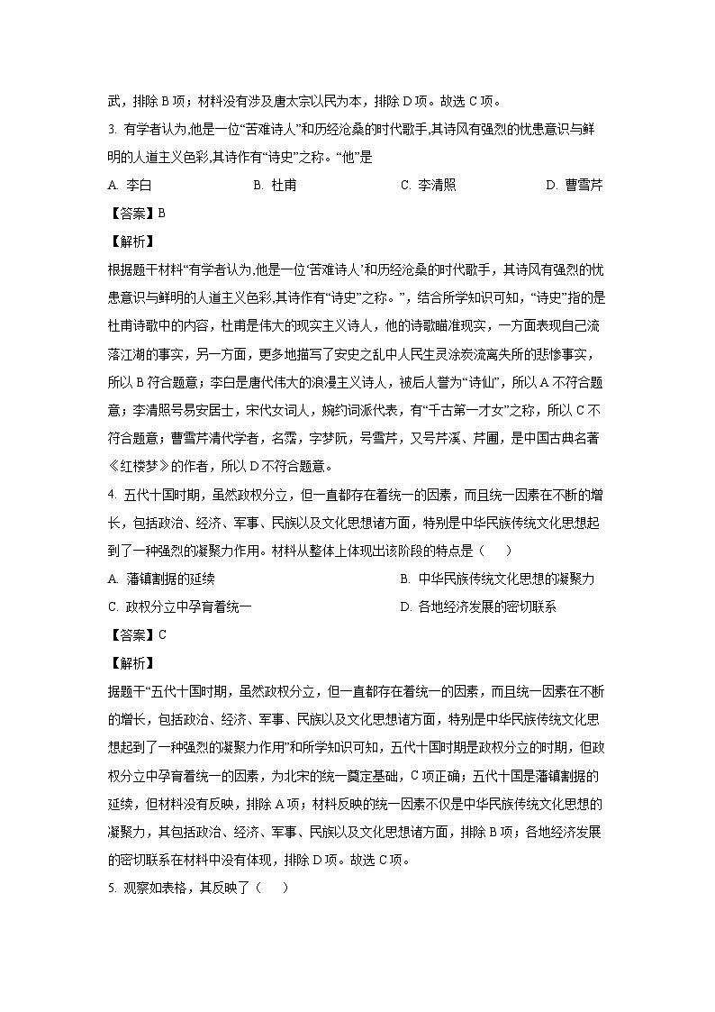 [历史][期末]四川省泸州市合江县2023-2024学年七年级下学期期末考试试题(解析版)第2页