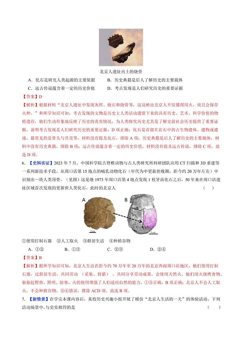 第1课 远古时期的人类活动（分层作业）（含答案）2024-2025学年七年级历史上册同步备课系列（统编版2024）03