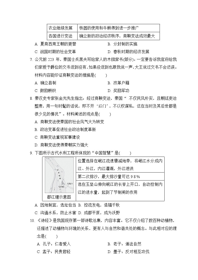 统编版2024年新版七年级上册历史第二单元达标测试卷（含答案）02
