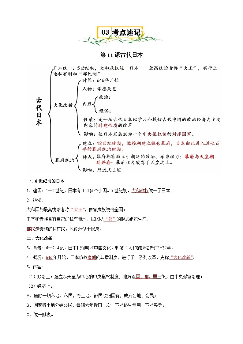 第4单元《封建时代的亚洲国家》-2024-2025学年九年级上册历史单元知识速记清单讲义（人教版部编版统编版）02