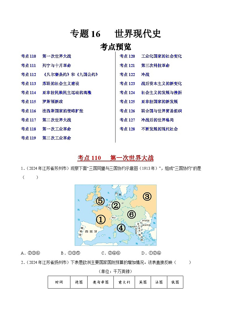 专题12 世界现代史（原卷版）第1页