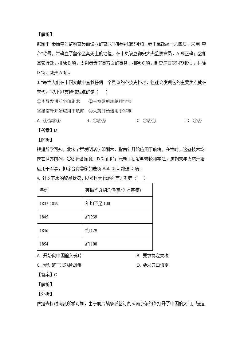[历史][二模]2024年陕西省咸阳市礼泉县中考二模试题(解析版)02