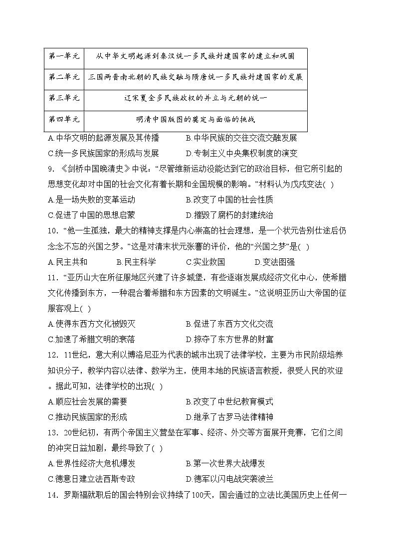 新疆维吾尔自治区2024届九年级下学期中考二模历史试卷(含答案)02