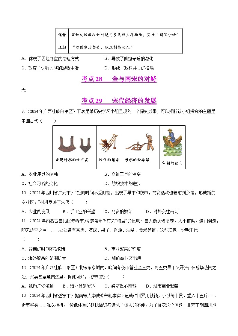 2024年中考历史真题分类汇编（全国通用）专题05 民族关系发展和社会变化（原卷版）第3页