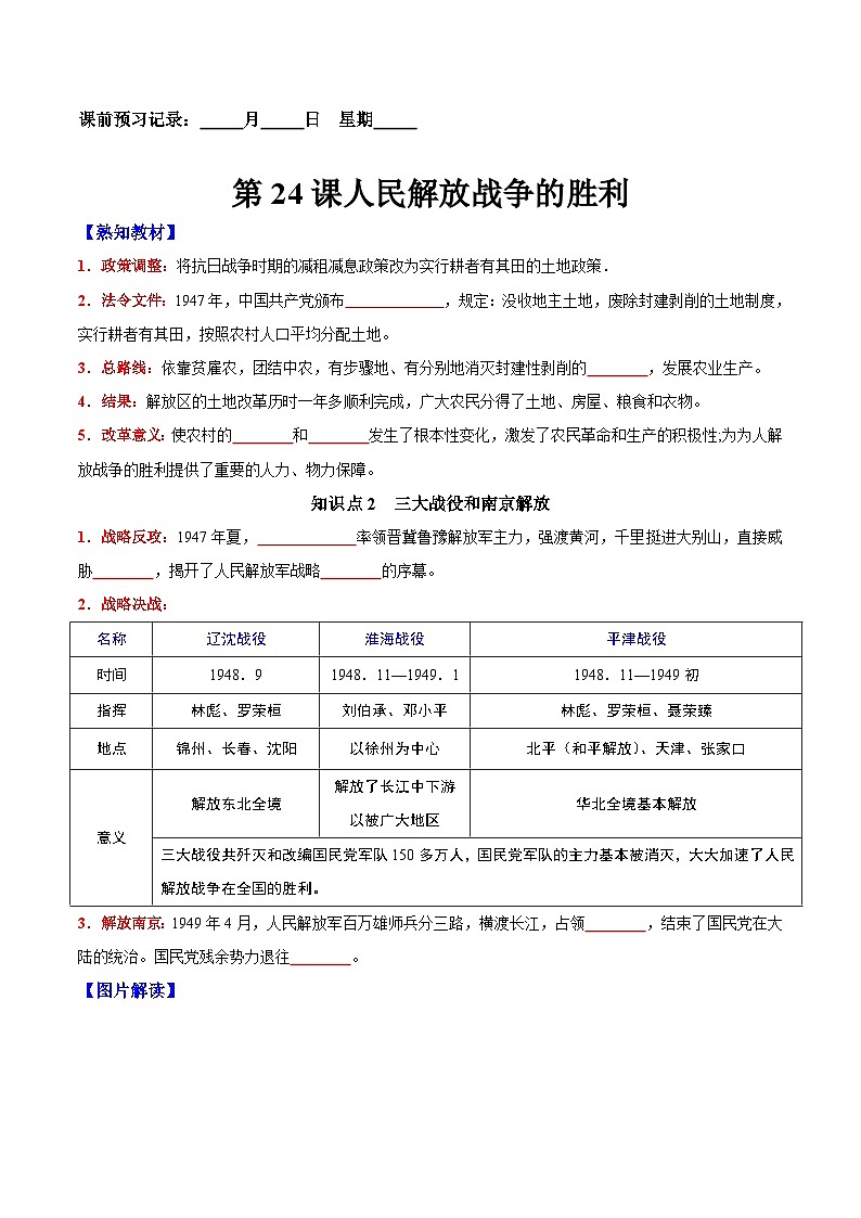 第24课人民解放战争的胜利-【新课标核心素养时代】（精品课件+预习清单+素养评价）01
