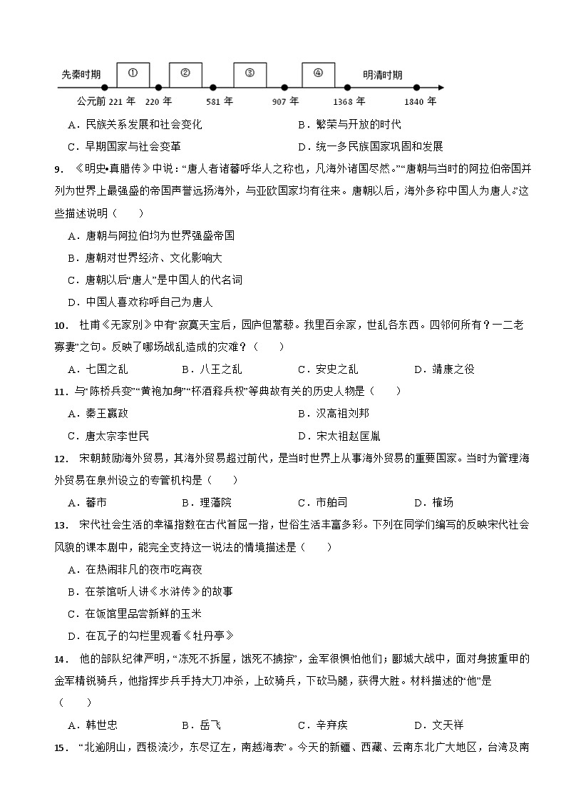 山西省太原2024年八年级上学期历史开学试卷附答案第2页