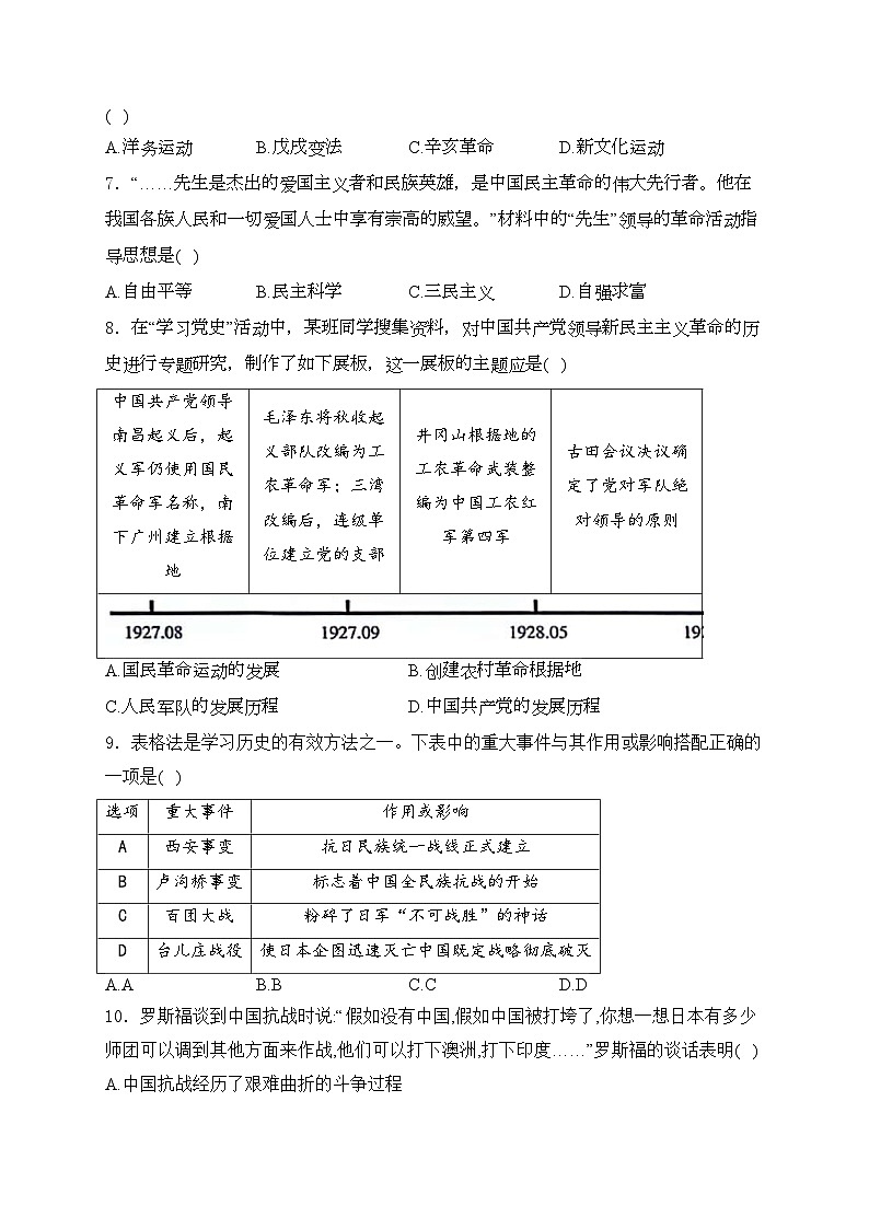 云南省昭通市昭阳区2024届九年级下学期中考一诊历史试卷(含答案)02