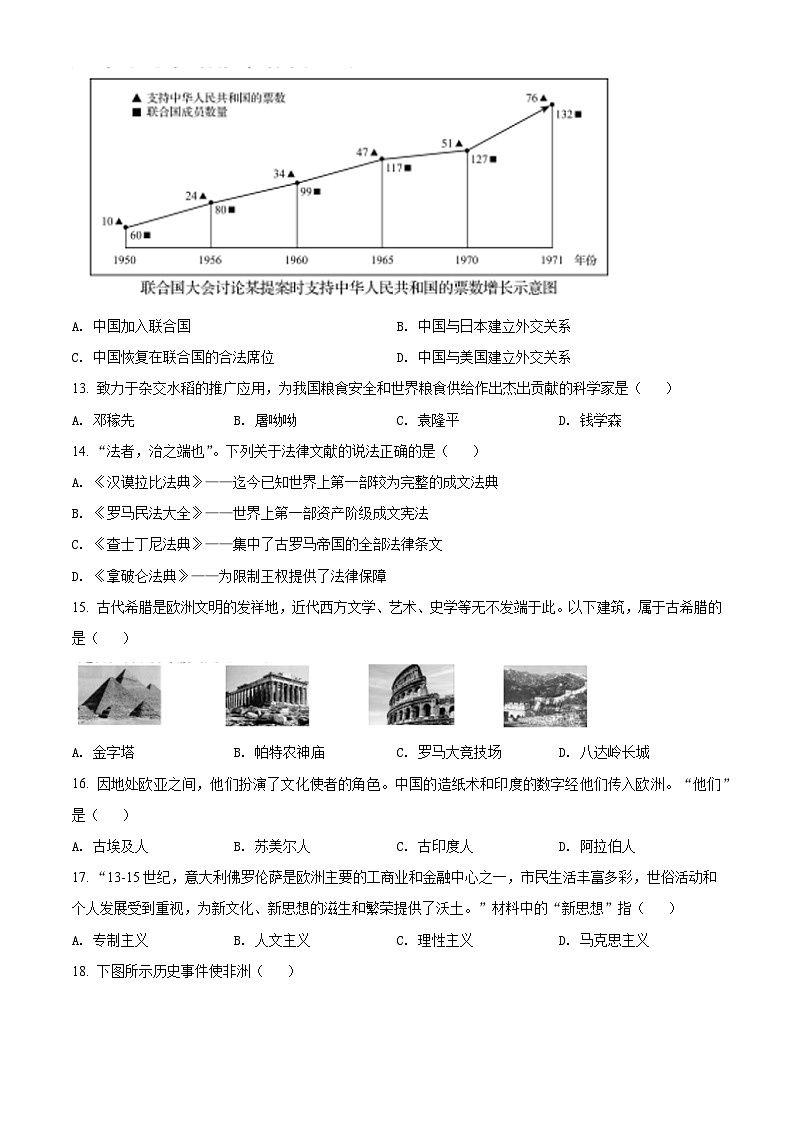 [历史]2022年辽宁省盘锦市中考真题历史试卷(原题版+解析版)03