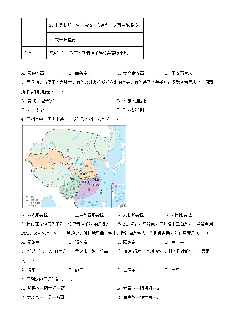 [历史]2023年山东省东营市中考真题历史试卷(原题版+解析版)02