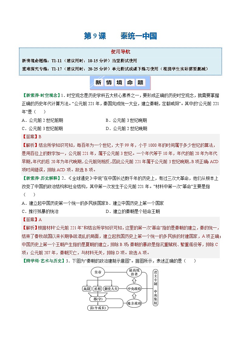【核心素养】统编版（2024）历史七年级上册 第9课 秦统一中国（同步课件+同步练习）01