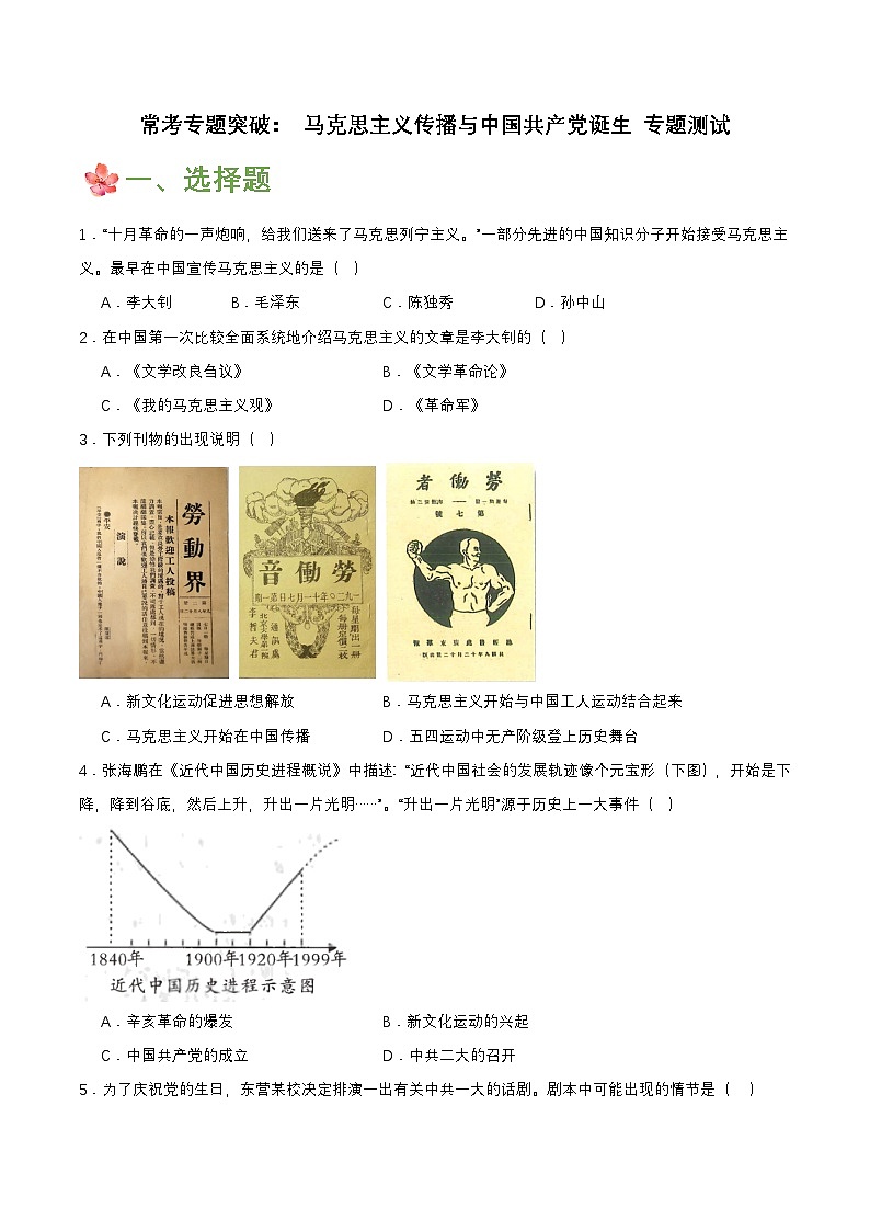 【新课标】常考专题突破《 马克思主义传播与中国共产党诞生 》专题课件+专项测试01