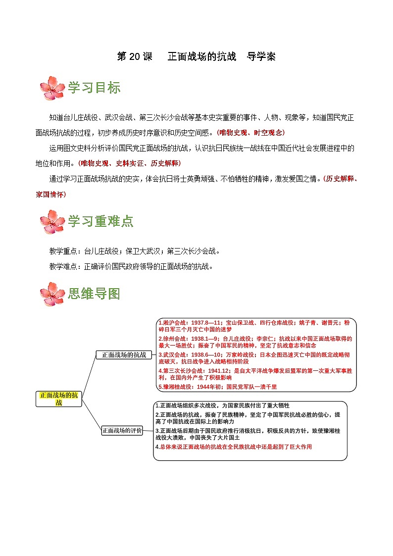 【新课标】20《正面战场的抗战》课件+教案+分层作业+导学案+素材01