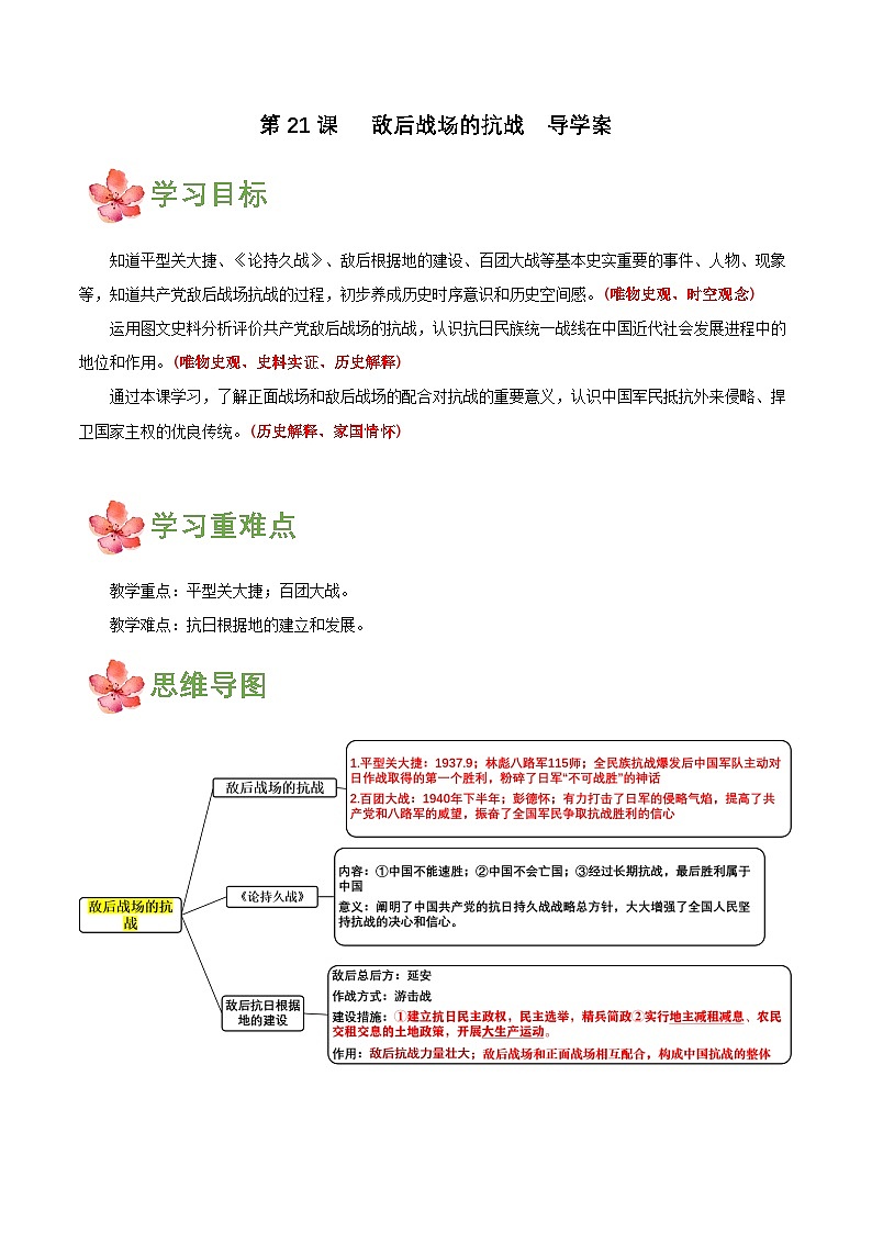 【新课标】21《敌后战场的抗战》课件+教案+分层作业+导学案01