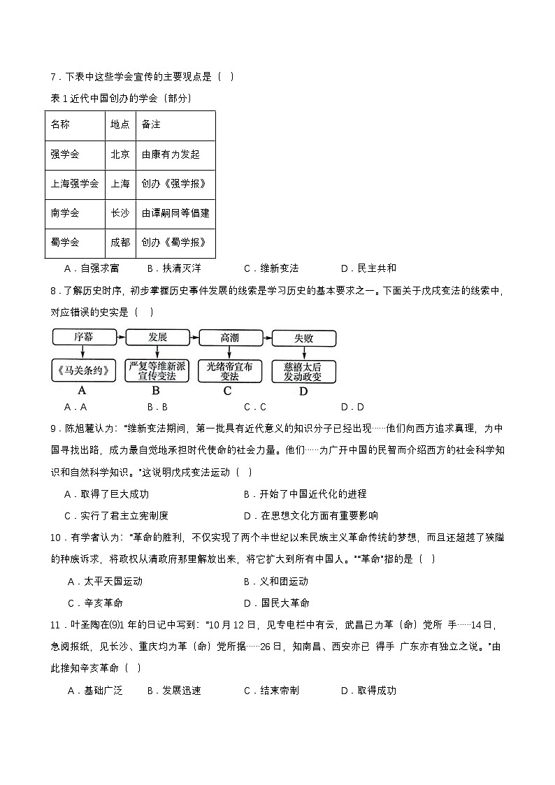 【新课标】常考专题突破《近代化的探索 》专题清单+专题测试02