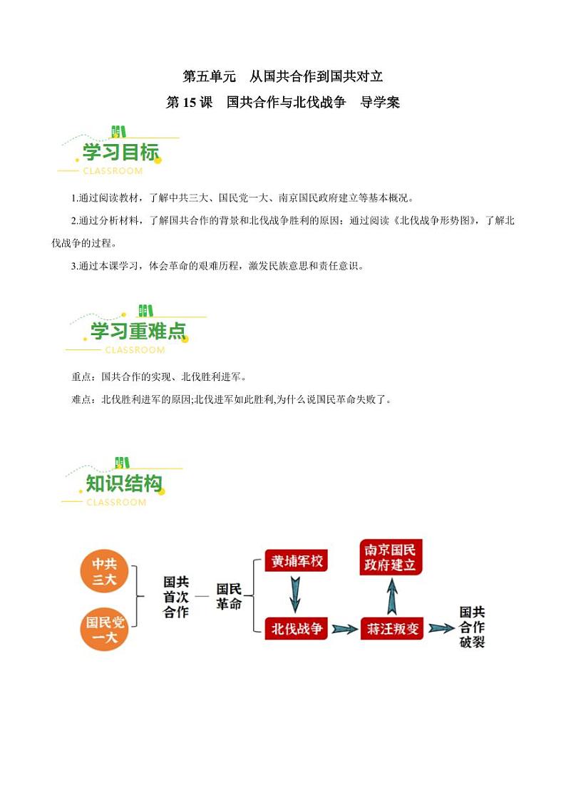 第15课  国共合作与北伐战争（导学案）-八年级历史上册同步备课系列（部编版）01