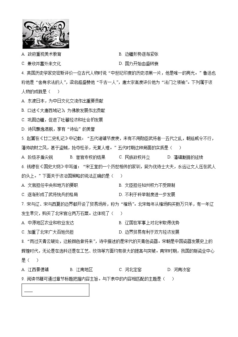 山东省临沂市河东区2023-2024学年七年级下学期期末考试历史试题（原卷版）第2页