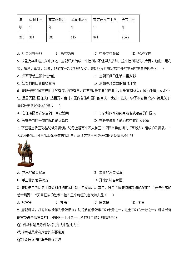 广东省阳江市江城区2023-2024学年七年级下学期期末历史试题（原卷版+解析版）02