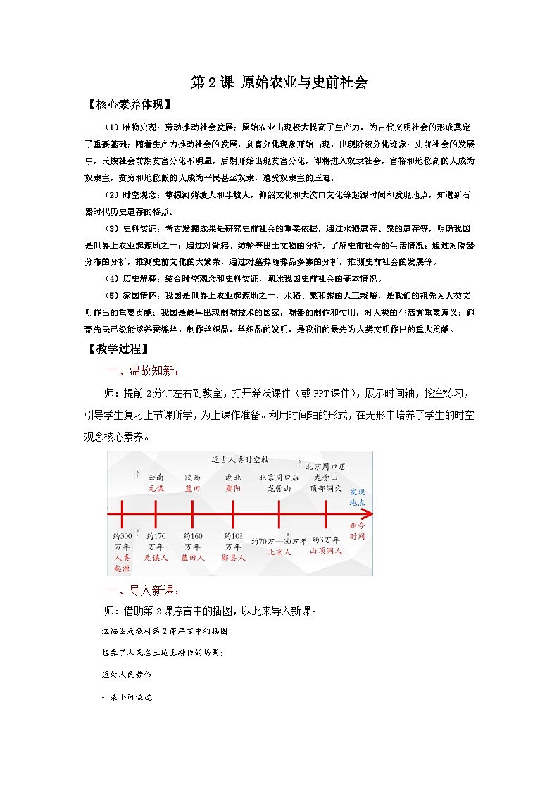 2024部编版七上历史第2课原始农业与史前社会（导学案+PPT课件+希沃课件+教学设计）01
