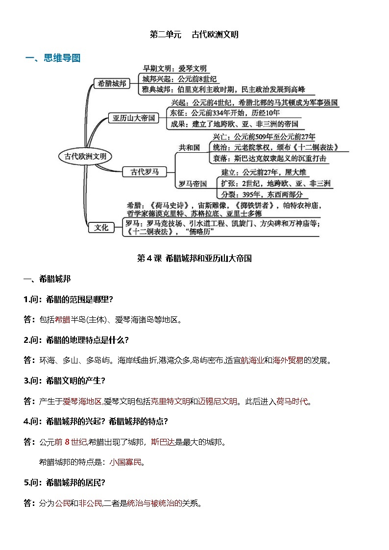 部编版历史与社会九年级上册 第二单元必背知识清单01