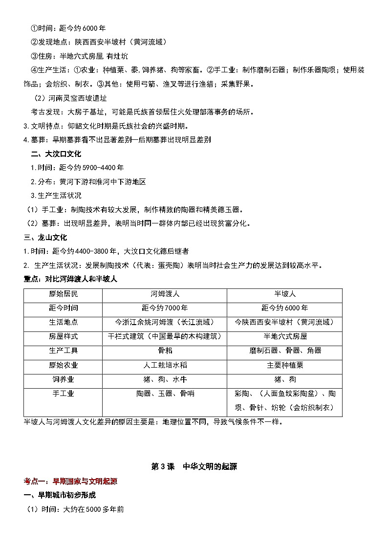 统编版（2024新版）七年级历史上册期末复习知识点考点提纲03